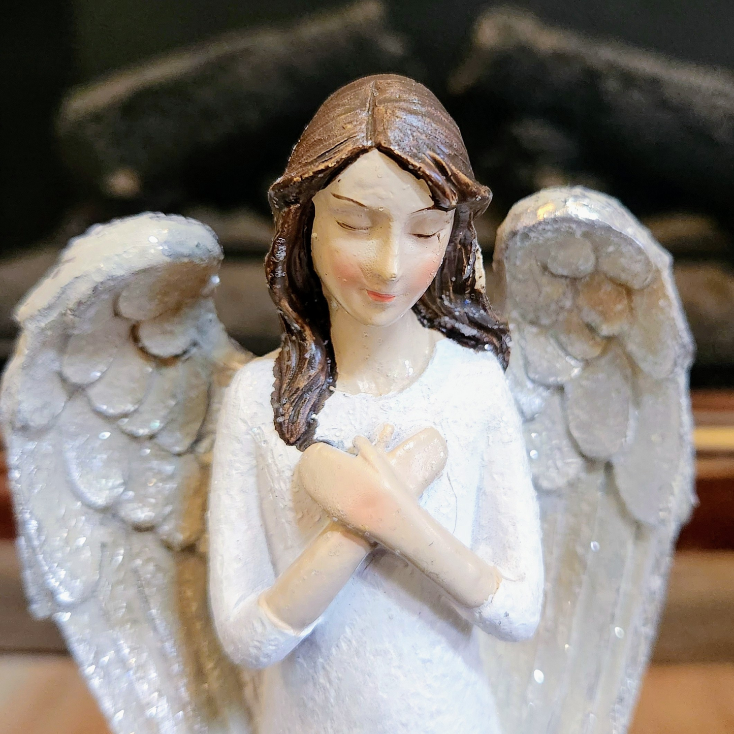 10" White Glitter Praying Angel