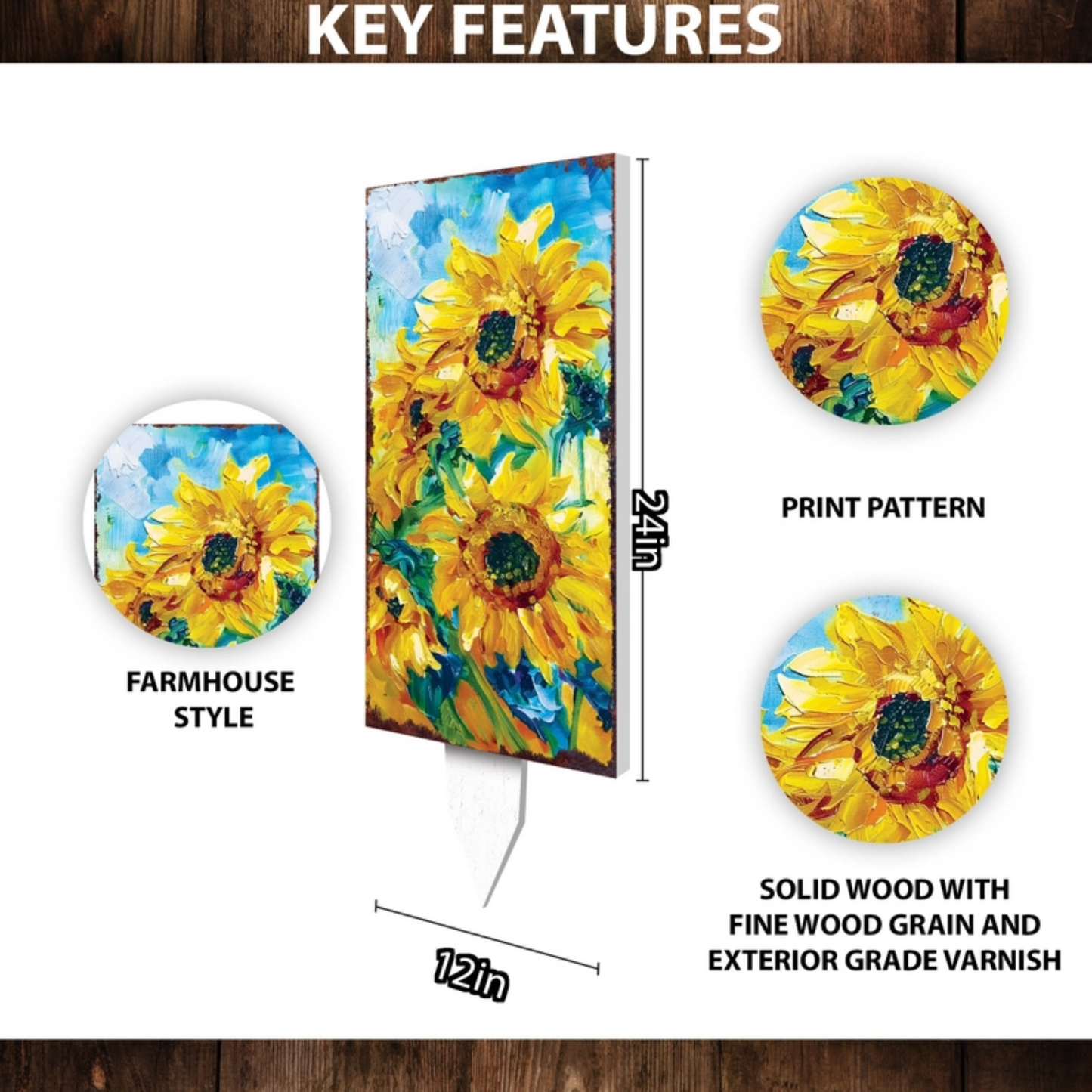 PREORDER - 30" Bold Oil Paint Style Sunflower Garden Stake