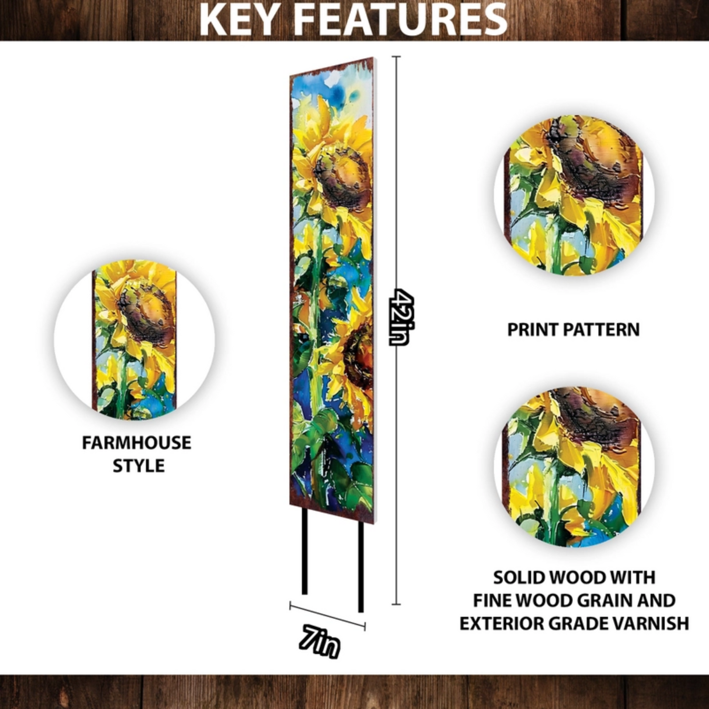 PREORDER - 42" Right-Facing Sunflower Dark Blue Oil Paint Style Garden Stake