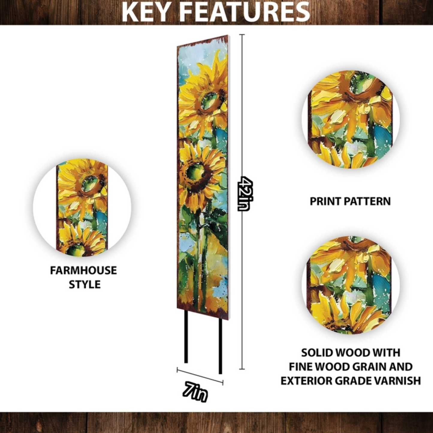 PREORDER - 42" Sunflower Light Blue Oil Paint Style Garden Stake