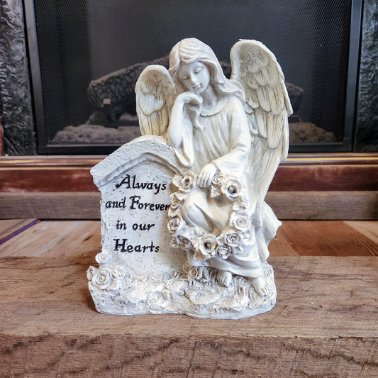Always and Forever in Our Hearts Angel Statue with LED Lights