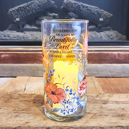 “Beautifully Lived” Hurricane Candle
