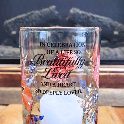 “Beautifully Lived” Hurricane Candle