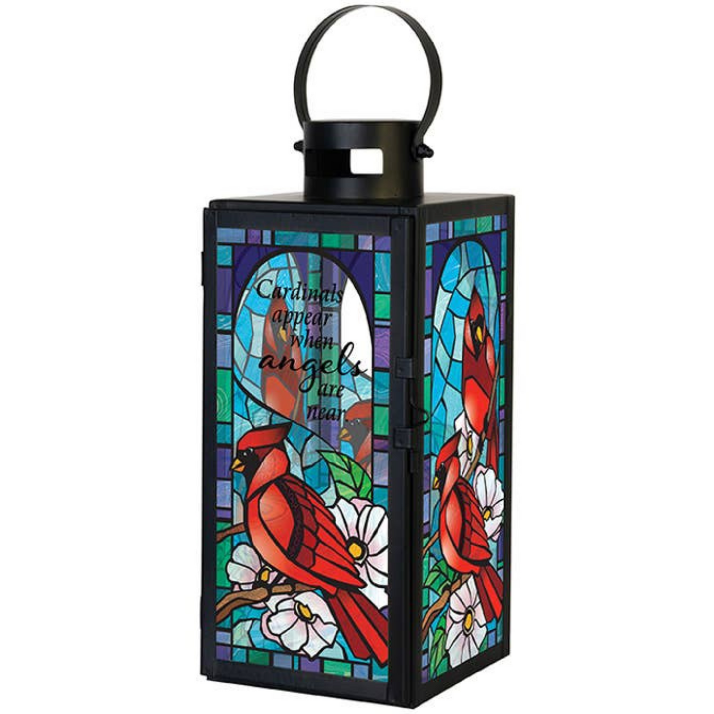"Cardinals Appear" Stained Glass Lantern