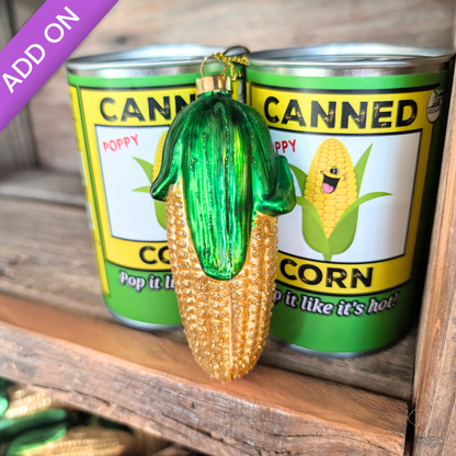 Glittery glass corn ornament add-on and National Sweet Corn Festival keepsake from Treasured Roots Flower Shop in Hoopeston, Illinois.