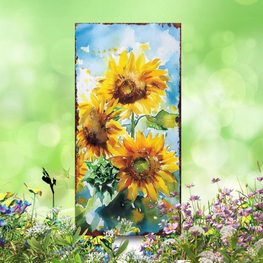 PREORDER - 30" Watercolor Sunflower Sky Garden Stake