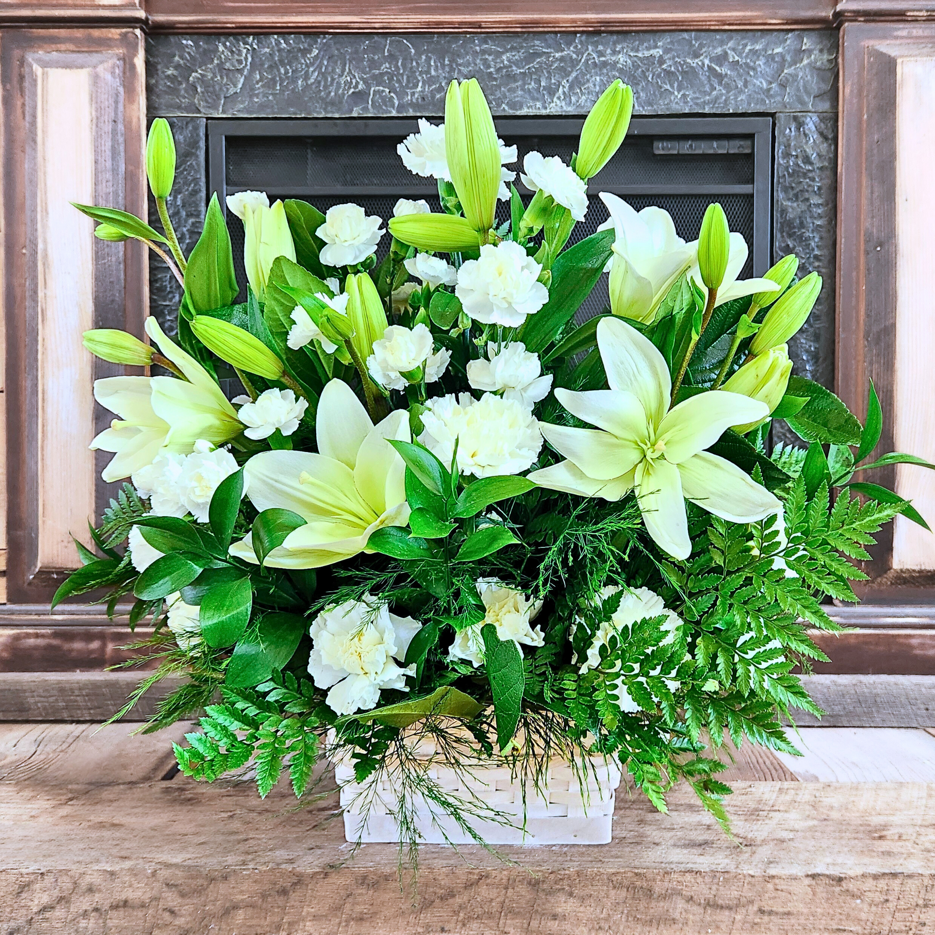 PeacefulWhiteLiliesBasket-