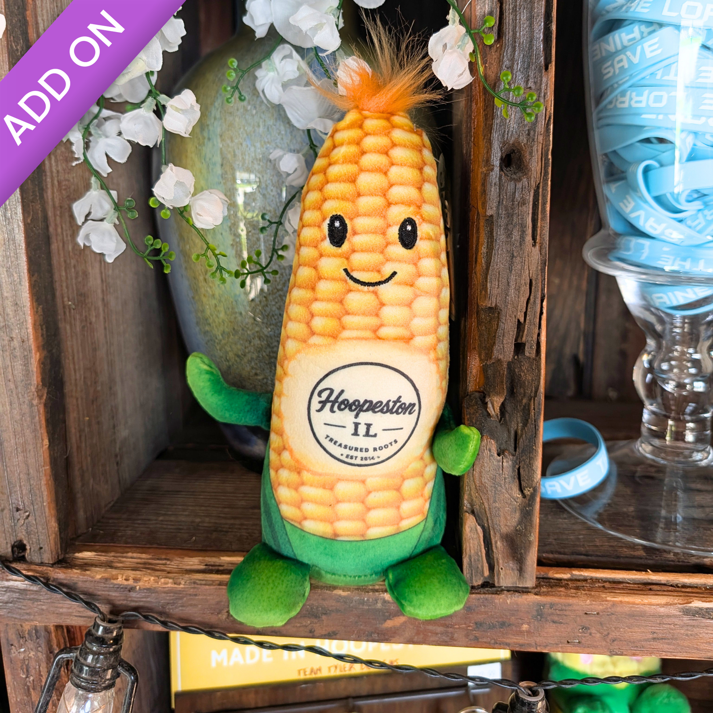 Soft Sweet Corn plushie add-on for Sweetheart bouquets during the National Sweet Corn Festival in Hoopeston, Illinois.